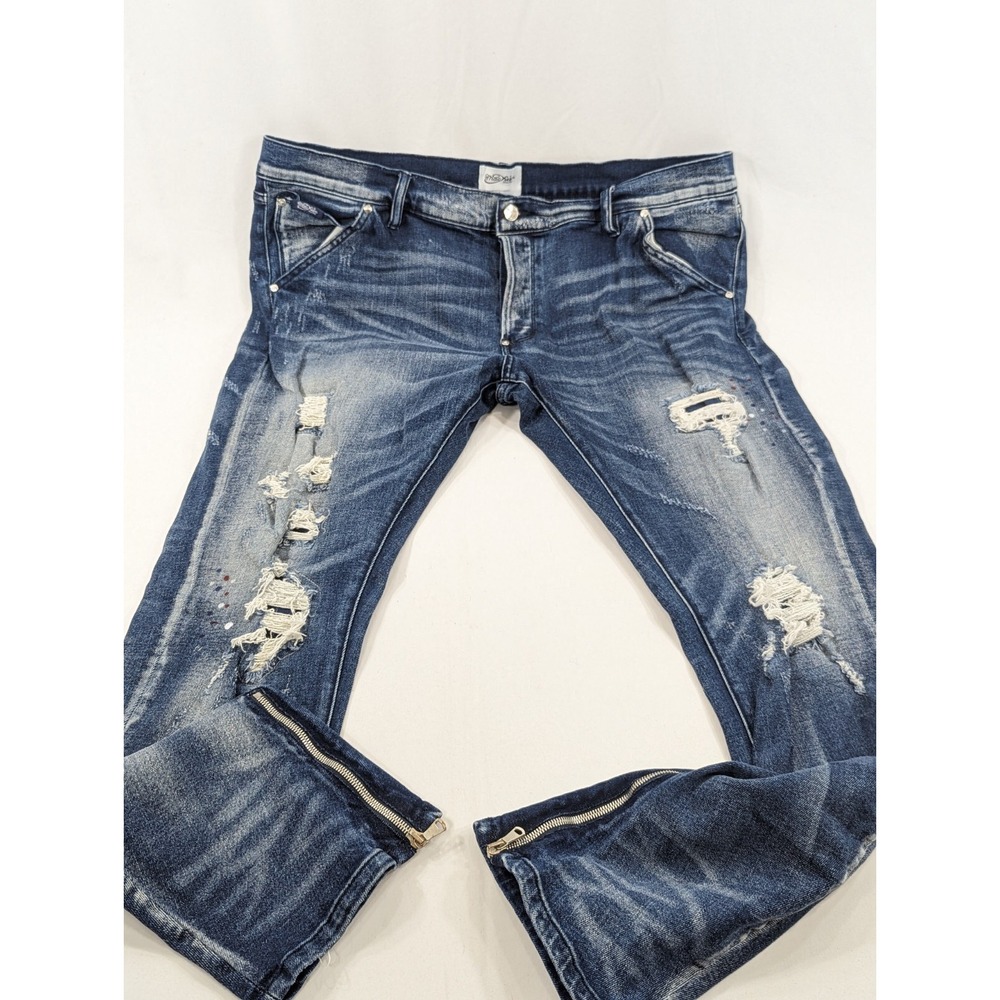 MacKeen Blue Jeans Pain Splatter Distressed Skinny Stretch‎ SZ 42x32 Zip Ankle - Picture 3 of 9